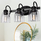 18.89 in. 3-Light Matte Black Modern Bathroom Vanity Light Mirror Wall Light with Black Accents and Seeded Glass Shade