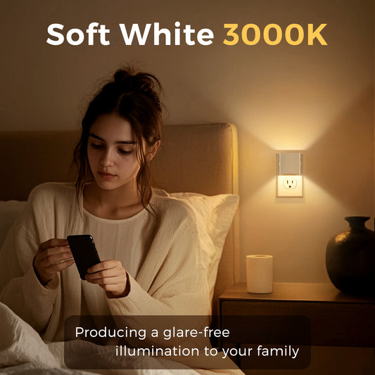 YANSUN 1-Watt Integrated LED Plug-In Square Night Light, Up-Down Illumination, Button Adjustable, Light Sensor, 2-Pack