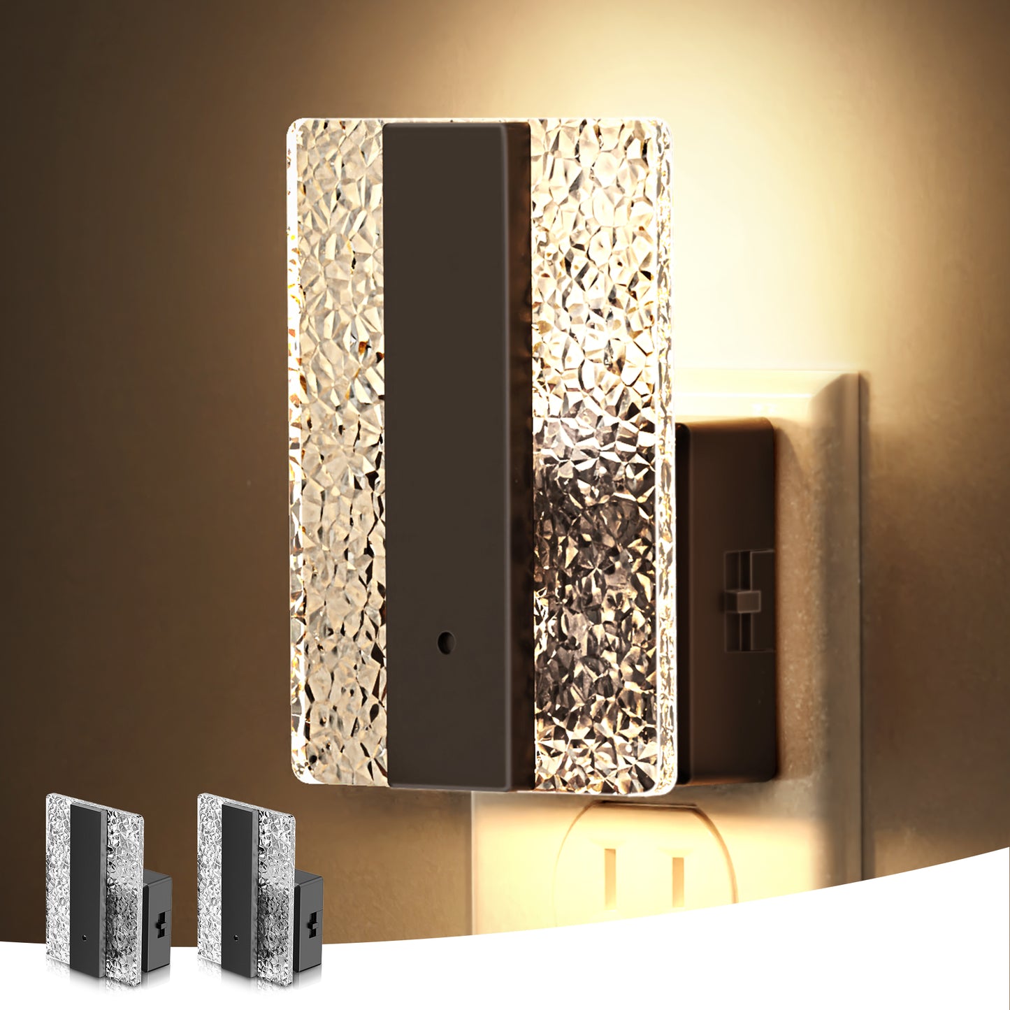 YANSUN 1-Watt Integrated LED Plug-In Modern Square Night Light, Amber 3000K, Button Adjustable, Dusk to Dawn, 1-Pack