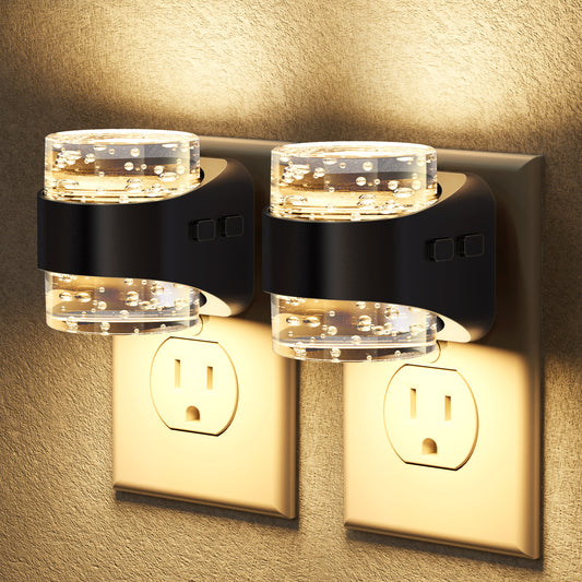 YANSUN 1W Integrated LED Plug-In Night Light, Color Changing, Acrylic Bubble Short Column, Slide Dimming, Light Sensor, 2-Pack