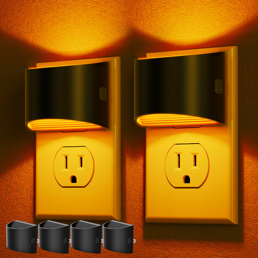 YANSUN 1-Watt Integrated LED Plug-In Semi-Crescent Wall-Like Night Light, Amber, Button Adjustable, Light Sensor, 2-Pack