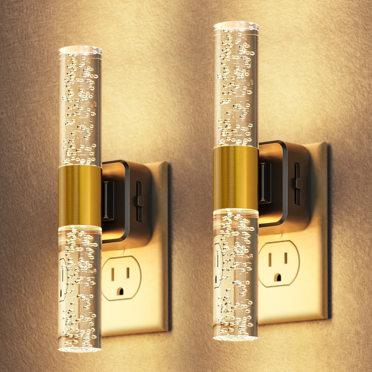 YANSUN 1W Integrated LED Plug-In Night Light, Warm 3000K, Acrylic Bubble Rod, Slide Dimming, Light Sensor, 1-Pack