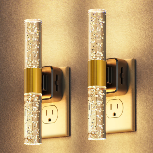 YANSUN 1W Integrated LED Plug-In Night Light, Warm 3000K, Acrylic Bubble Rod, Slide Dimming, Light Sensor, 1-Pack