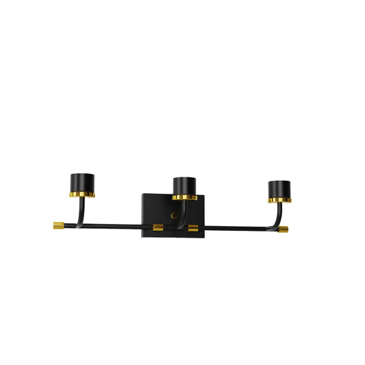 YANSUN 25.59 In. 3-Light Black and Gold Vanity Light 7 in. Rectangular Metal arms for Bathroom