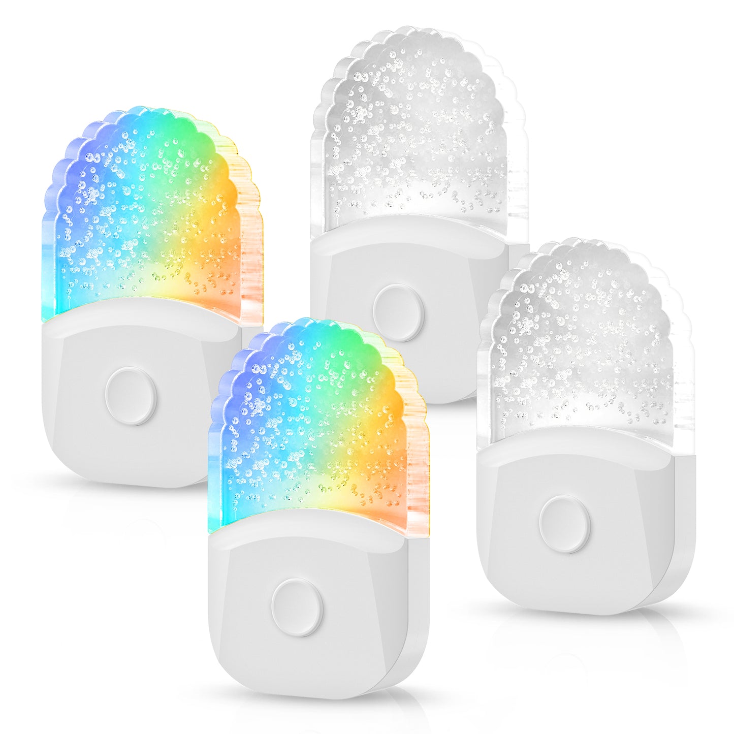 YANSUN 0.5-Watt Integrated LED Color Changing Plug-In Night Light, 3000K+RGB, Acrylic, Dimmable, Light Sensor, White, 4-Pack