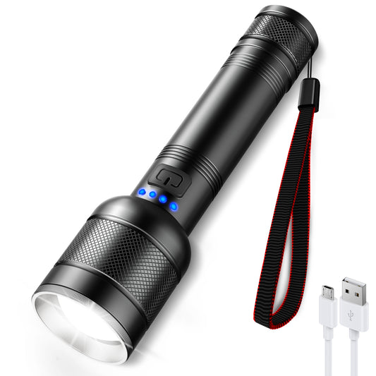 2000 Lumen Rechargeable LED Flashlight with Zoomable, 4 Modes, and Water Resistant, Ideal for Camping, Emergence(2-Pack)
