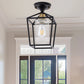 7 in. 1-Light Black Gold Semi Flush Mount Ceiling Light,Farmhouse Retro Cage Kitchen Lighting Fixtures with Glass Shade