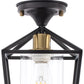 7 in. 1-Light Black Gold Semi Flush Mount Ceiling Light,Farmhouse Retro Cage Kitchen Lighting Fixtures with Glass Shade