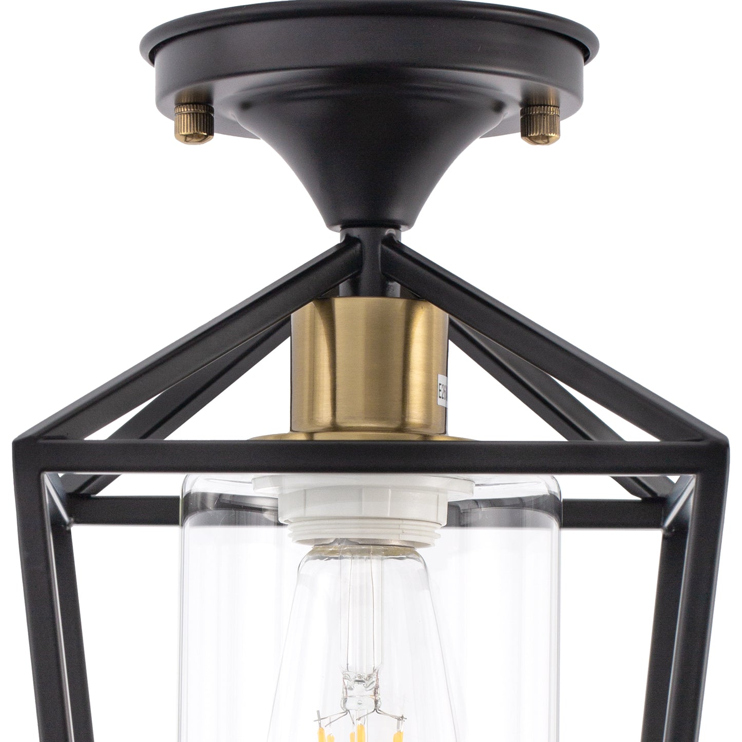 7 in. 1-Light Black Gold Semi Flush Mount Ceiling Light,Farmhouse Retro Cage Kitchen Lighting Fixtures with Glass Shade