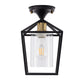 7 in. 1-Light Black Gold Semi Flush Mount Ceiling Light,Farmhouse Retro Cage Kitchen Lighting Fixtures with Glass Shade