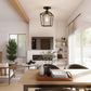 7 in. 1-Light Black Gold Semi Flush Mount Ceiling Light,Farmhouse Retro Cage Kitchen Lighting Fixtures with Glass Shade
