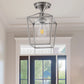 7 in. 1-Light Nickel Semi Flush Mount Ceiling Light, Farmhouse Retro Cage Kitchen Lighting Fixtures with Glass Shade