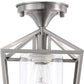 7 in. 1-Light Nickel Semi Flush Mount Ceiling Light, Farmhouse Retro Cage Kitchen Lighting Fixtures with Glass Shade