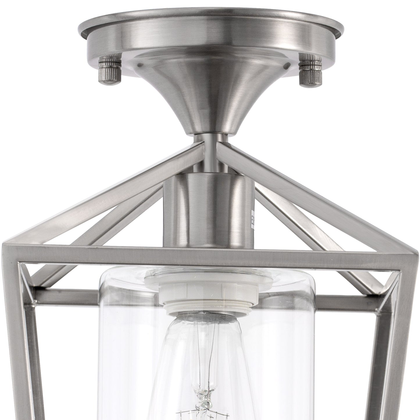 7 in. 1-Light Nickel Semi Flush Mount Ceiling Light, Farmhouse Retro Cage Kitchen Lighting Fixtures with Glass Shade