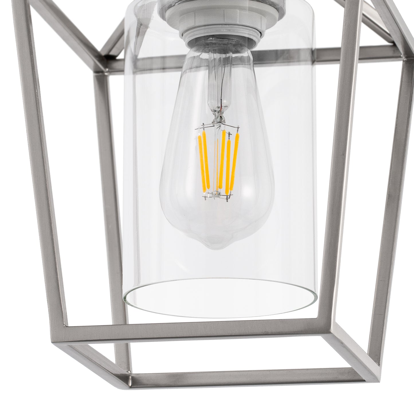 7 in. 1-Light Nickel Semi Flush Mount Ceiling Light, Farmhouse Retro Cage Kitchen Lighting Fixtures with Glass Shade