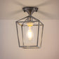 7 in. 1-Light Nickel Semi Flush Mount Ceiling Light, Farmhouse Retro Cage Kitchen Lighting Fixtures with Glass Shade
