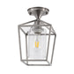 7 in. 1-Light Nickel Semi Flush Mount Ceiling Light, Farmhouse Retro Cage Kitchen Lighting Fixtures with Glass Shade