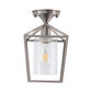 7 in. 1-Light Nickel Semi Flush Mount Ceiling Light, Farmhouse Retro Cage Kitchen Lighting Fixtures with Glass Shade
