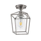 7 in. 1-Light Nickel Semi Flush Mount Ceiling Light, Farmhouse Retro Cage Kitchen Lighting Fixtures with Glass Shade