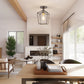 7 in. 1-Light Nickel Semi Flush Mount Ceiling Light, Farmhouse Retro Cage Kitchen Lighting Fixtures with Glass Shade