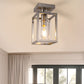 Nickel 1-Light Farmhouse Cage Semi Flush Mount Ceiling Light with Glass Shade for Living Room, Bedroom, Entryway