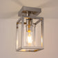 Nickel 1-Light Farmhouse Cage Semi Flush Mount Ceiling Light with Glass Shade for Living Room, Bedroom, Entryway