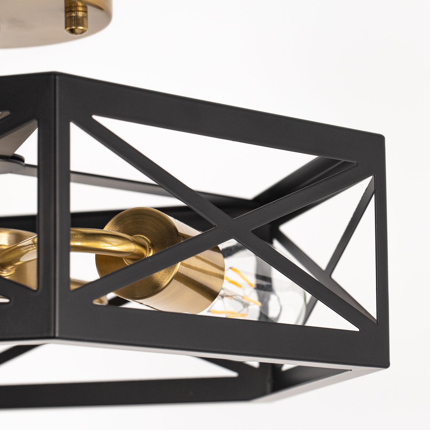 15 in. 3-Light Black Gold Flush Mount Modern Ceiling Light, Hallway Light Fixtures Ceiling Mount