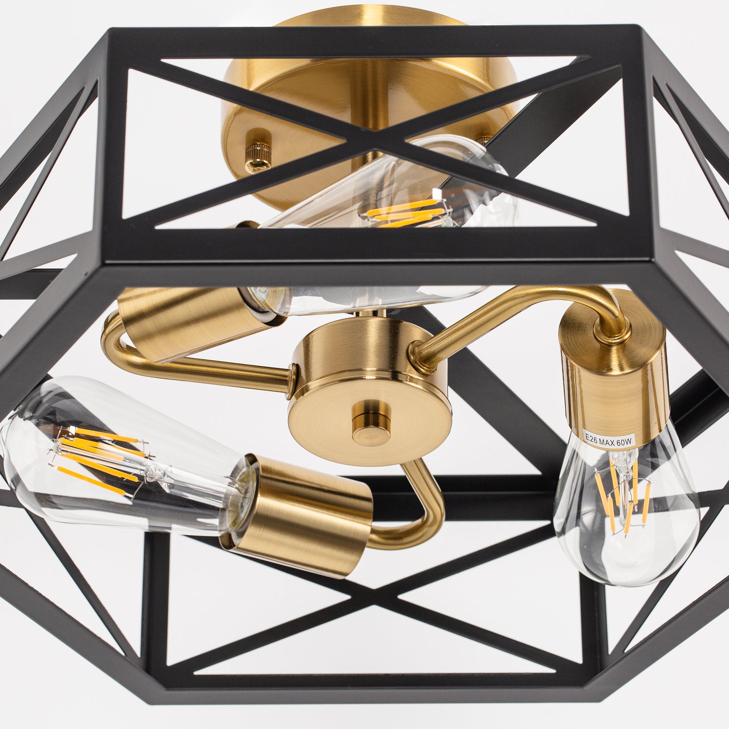 15 in. 3-Light Black Gold Flush Mount Modern Ceiling Light, Hallway Light Fixtures Ceiling Mount