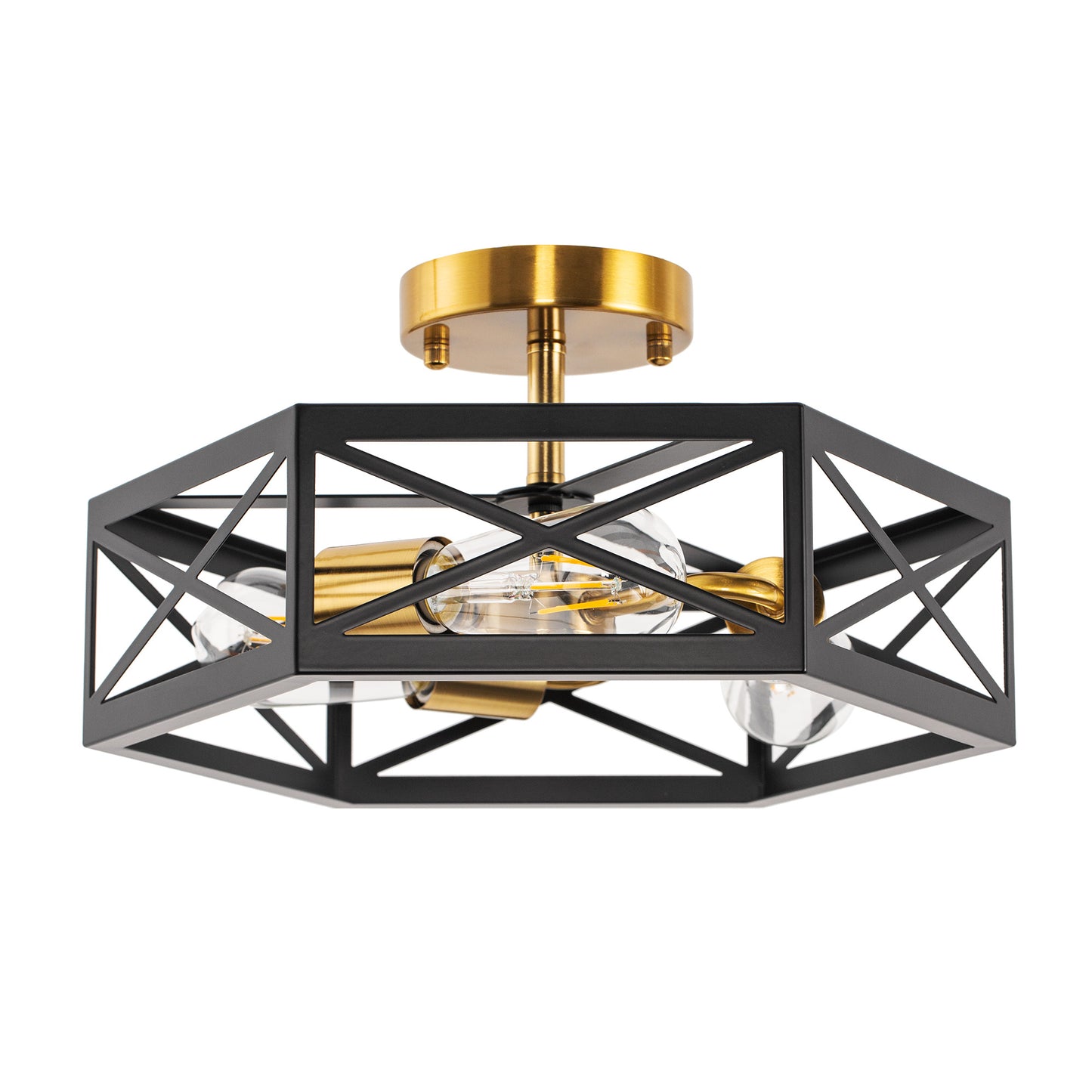 15 in. 3-Light Black Gold Flush Mount Modern Ceiling Light, Hallway Light Fixtures Ceiling Mount