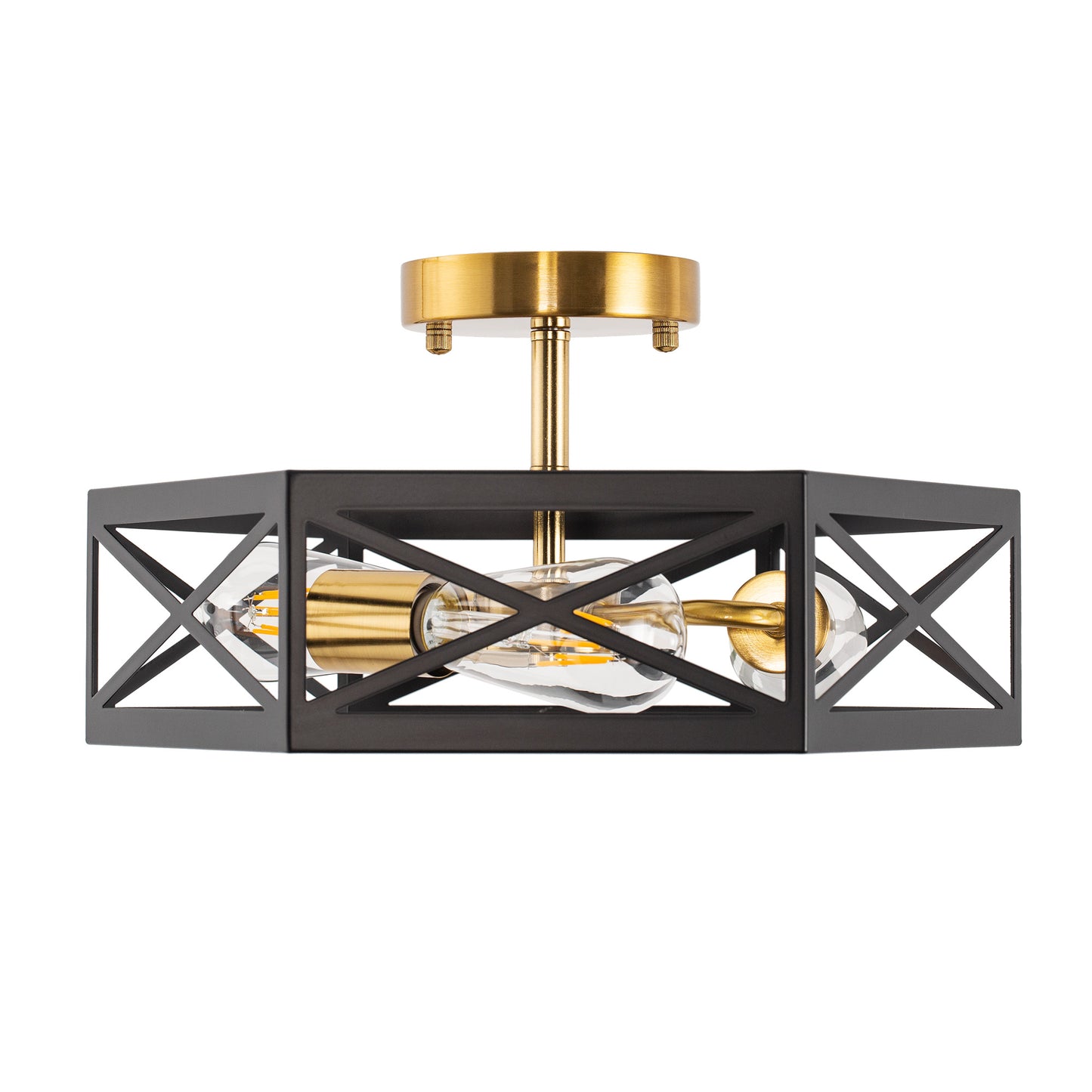 15 in. 3-Light Black Gold Flush Mount Modern Ceiling Light, Hallway Light Fixtures Ceiling Mount