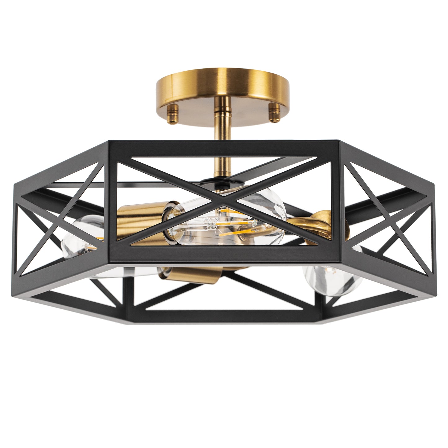 15 in. 3-Light Black Gold Flush Mount Modern Ceiling Light, Hallway Light Fixtures Ceiling Mount