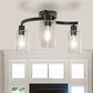 11.8 in. 3-Light Semi-Flush Mount Ceiling Light, Matte Black Bedroom Light Fixtures with Clear Glass Shades