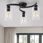 11.8 in. 3-Light Semi-Flush Mount Ceiling Light, Matte Black Bedroom Light Fixtures with Clear Glass Shades