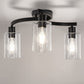 11.8 in. 3-Light Semi-Flush Mount Ceiling Light, Matte Black Bedroom Light Fixtures with Clear Glass Shades