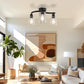 11.8 in. 3-Light Semi-Flush Mount Ceiling Light, Matte Black Bedroom Light Fixtures with Clear Glass Shades