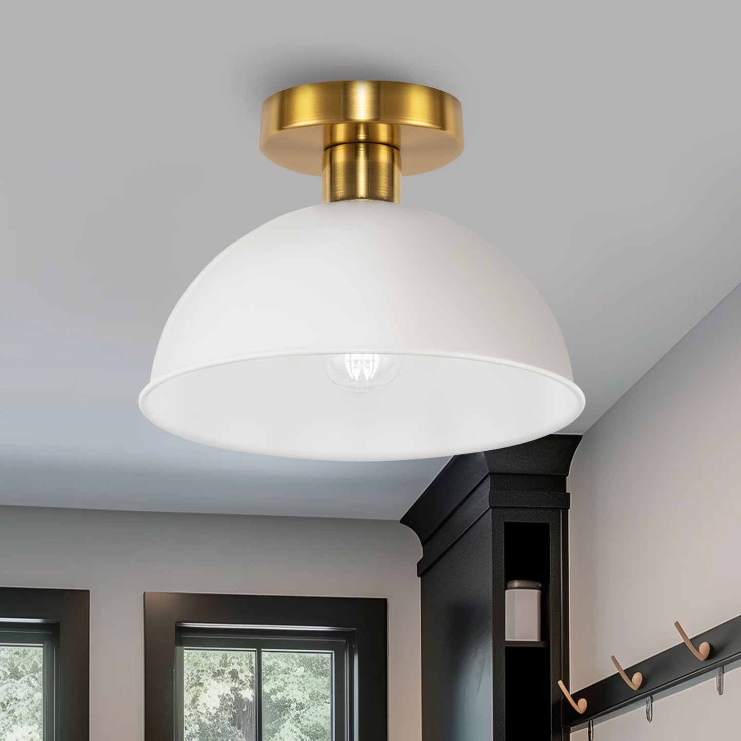 10 in. 1-Light White Semi-Flush Mount for Foyer, Kitchen, E26 Base, No Bulbs Included (2-Pack)