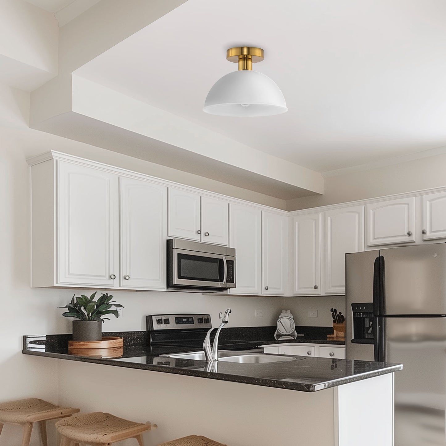 10 in. 1-Light White Semi-Flush Mount for Foyer, Kitchen, E26 Base, No Bulbs Included (2-Pack)