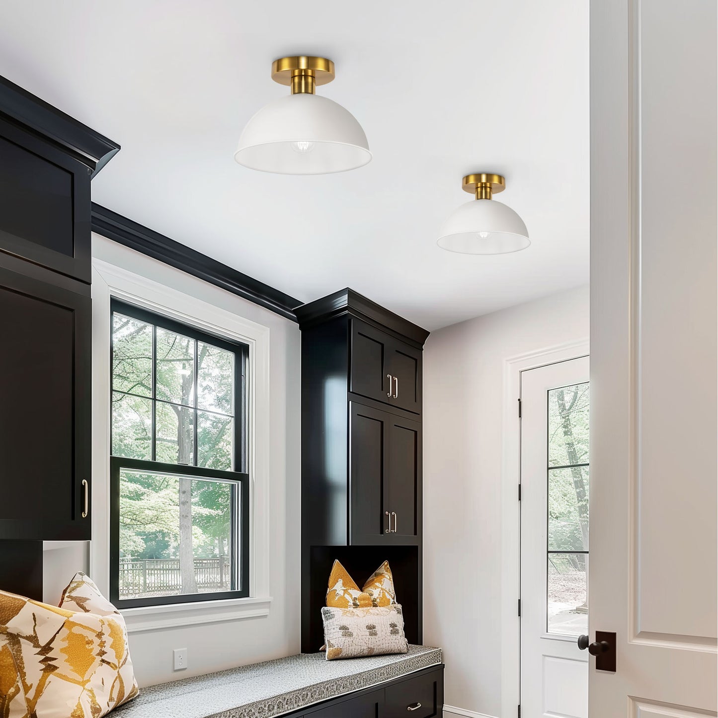 10 in. 1-Light White Semi-Flush Mount for Foyer, Kitchen, E26 Base, No Bulbs Included (2-Pack)