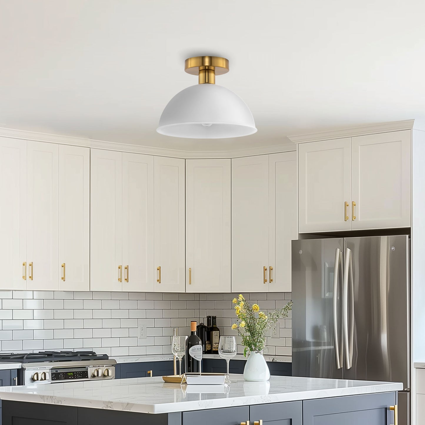 10 in. 1-Light White Semi-Flush Mount for Foyer, Kitchen, E26 Base, No Bulbs Included (2-Pack)