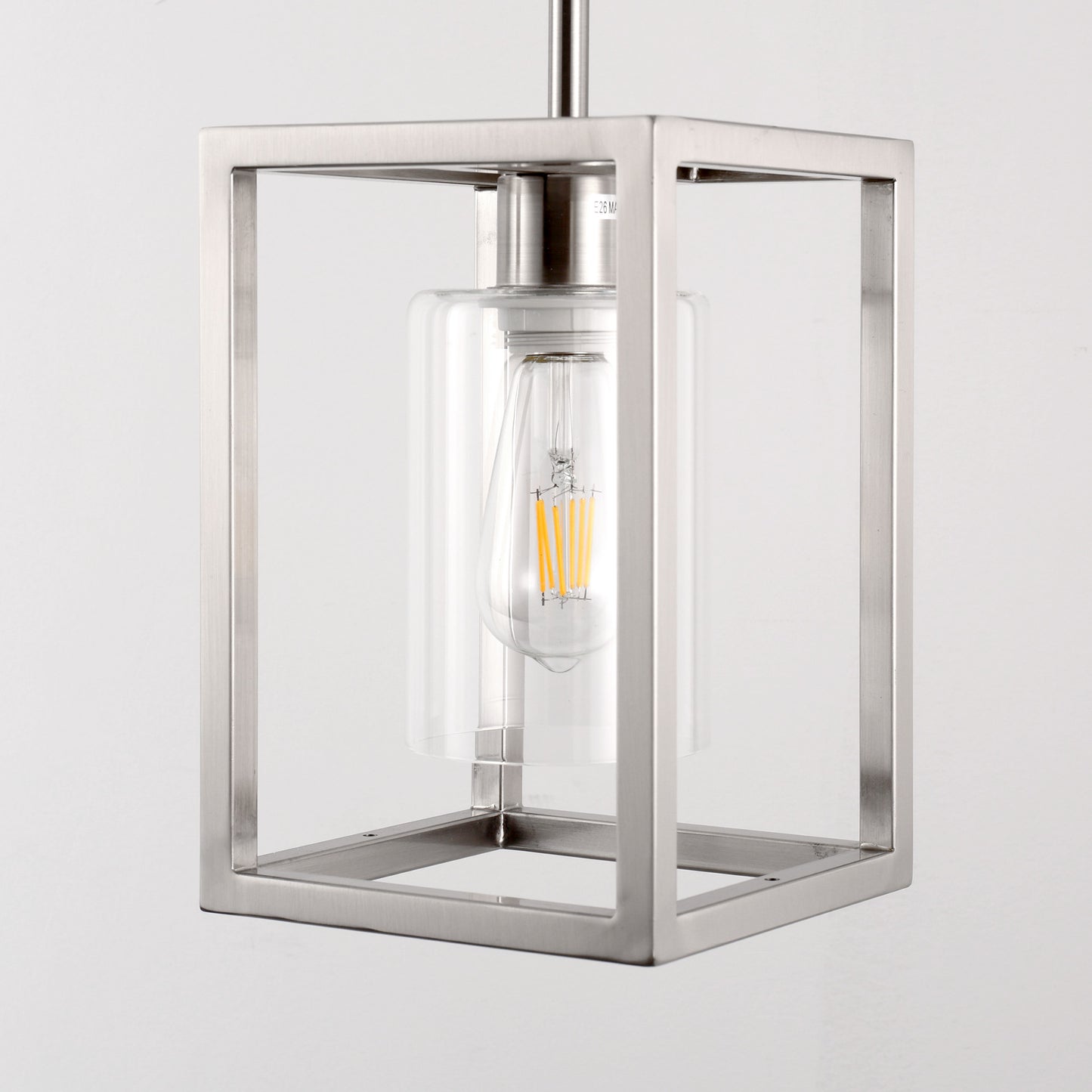 1-Light Brushed Nickel Kitchen Island Pendant Light with Down Rod Hanging Light Fixture with Clear Glass Shade