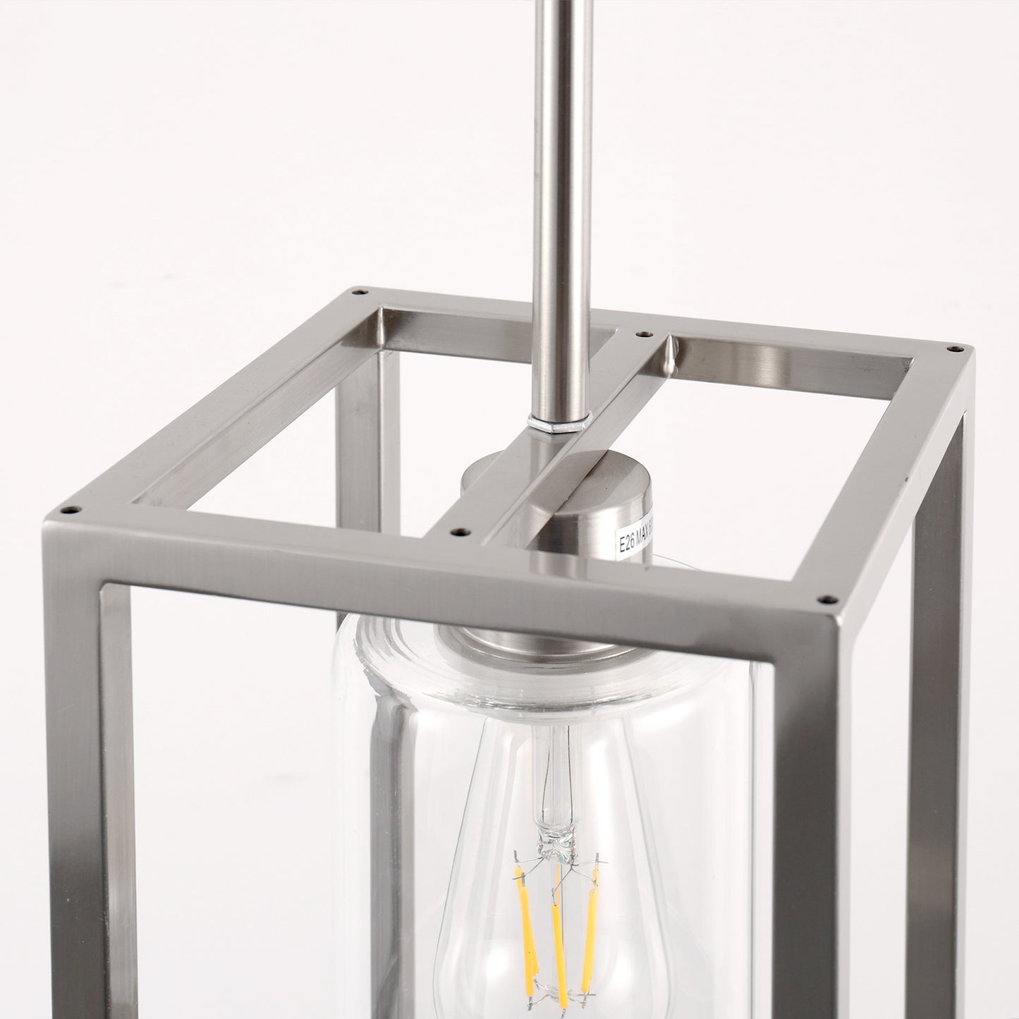 1-Light Brushed Nickel Kitchen Island Pendant Light with Down Rod Hanging Light Fixture with Clear Glass Shade