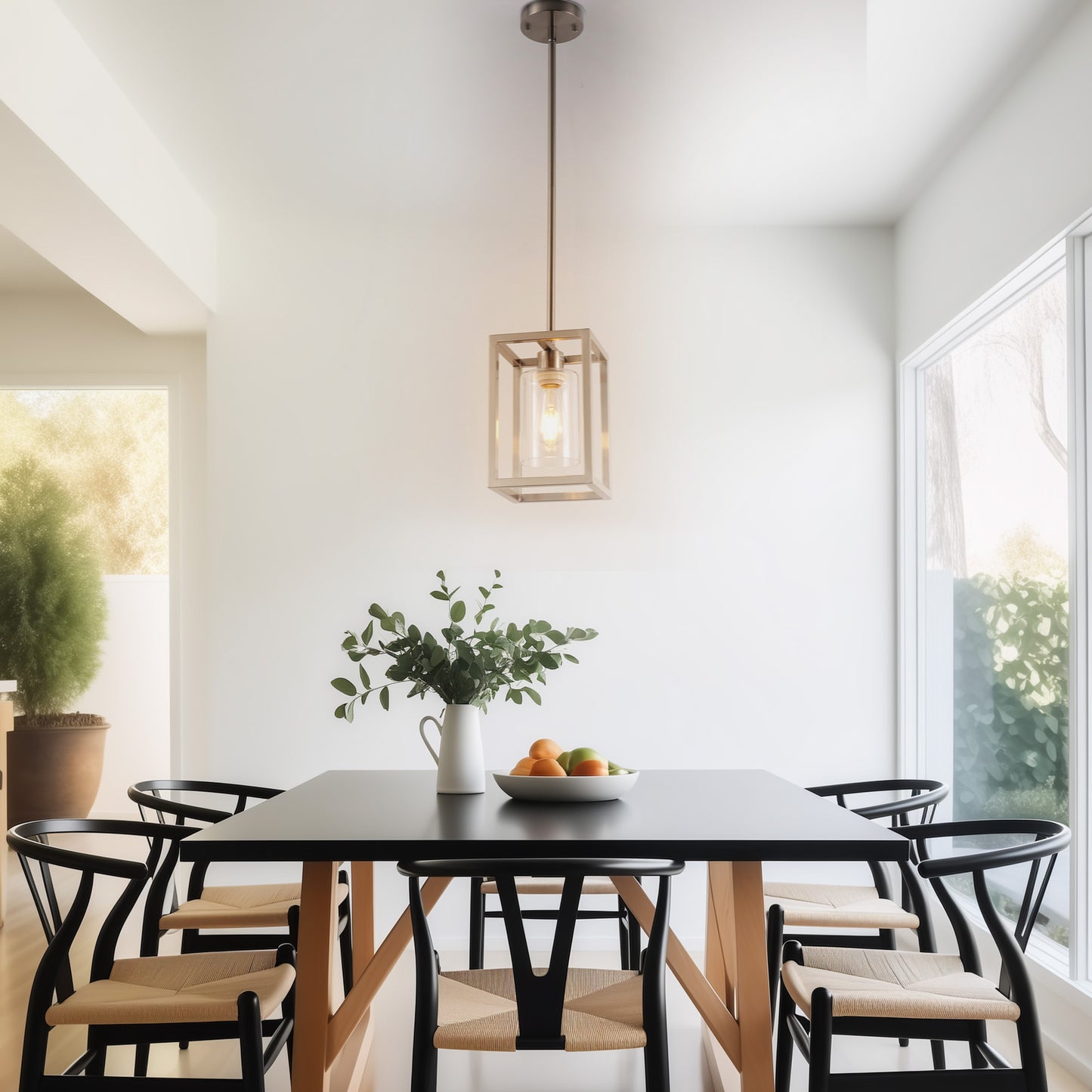 1-Light Brushed Nickel Kitchen Island Pendant Light with Down Rod Hanging Light Fixture with Clear Glass Shade