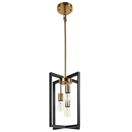 3-Light Modern Rectangle Black and Gold Pendant Kitchen Island Pendant Light