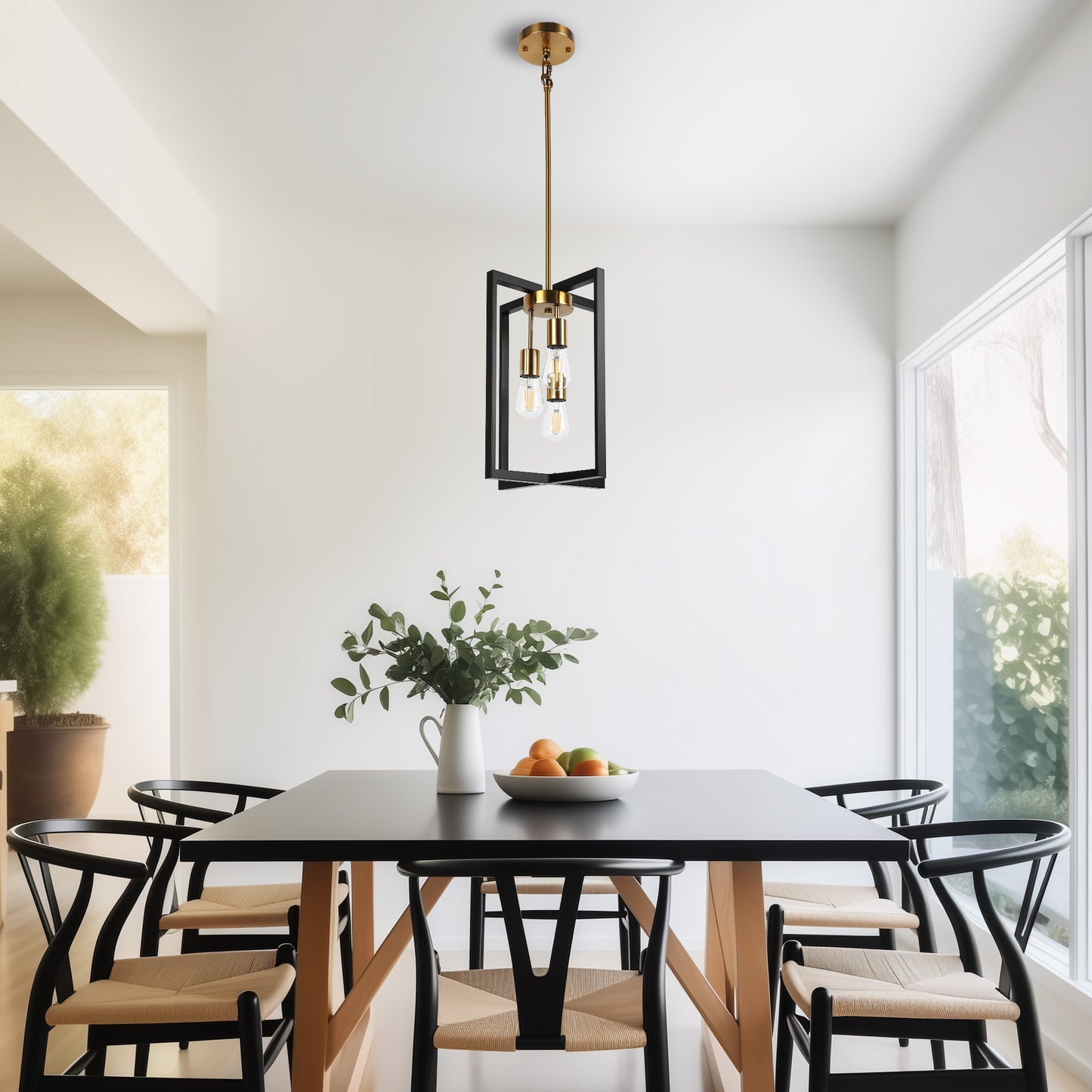 3-Light Modern Rectangle Black and Gold Pendant Kitchen Island Pendant Light