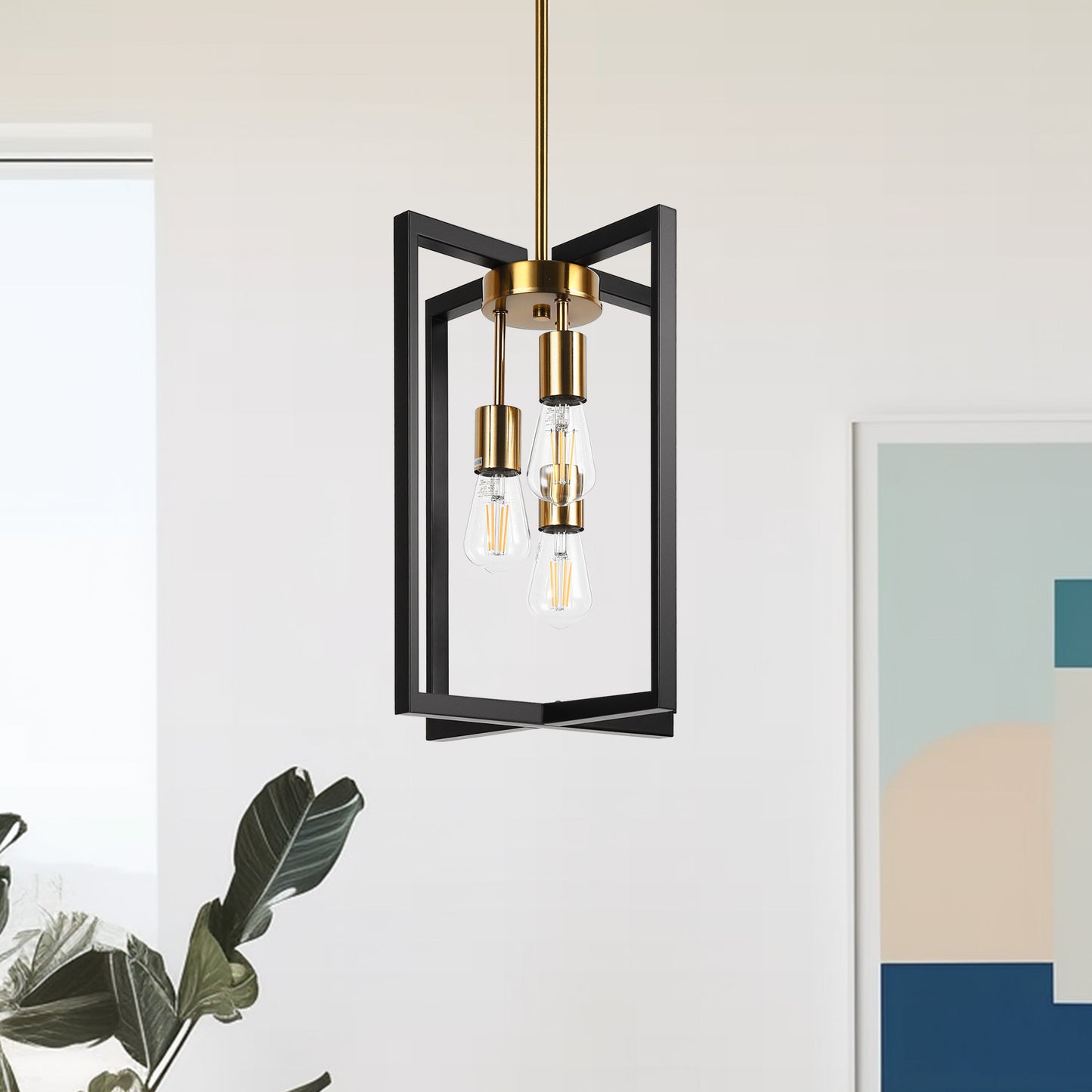 3-Light Modern Rectangle Black and Gold Pendant Kitchen Island Pendant Light