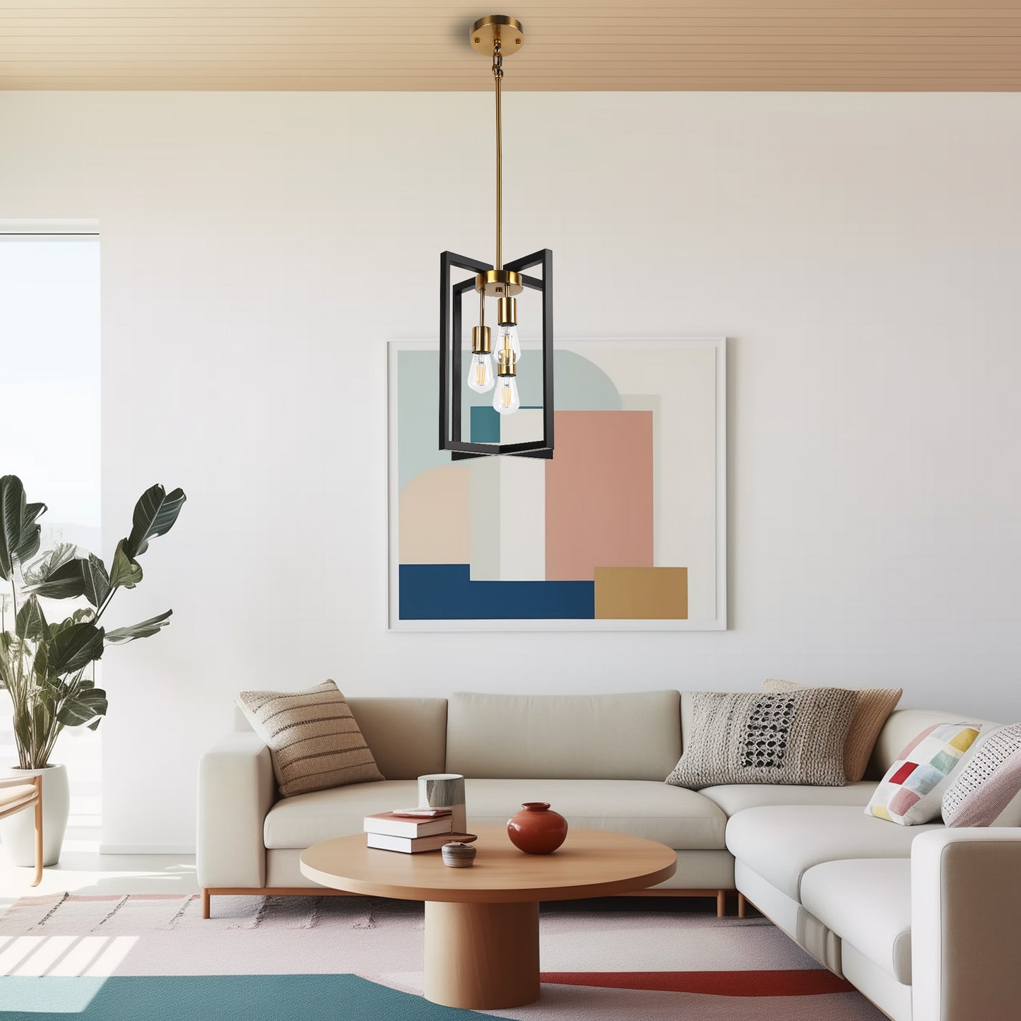 3-Light Modern Rectangle Black and Gold Pendant Kitchen Island Pendant Light