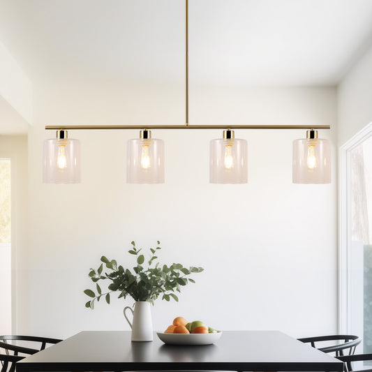 46 in. 4-Light Gold Modern Island Pendant Light, Linear Chandelier Hanging Light w/ Clear Glass Shade for Kitchen Island