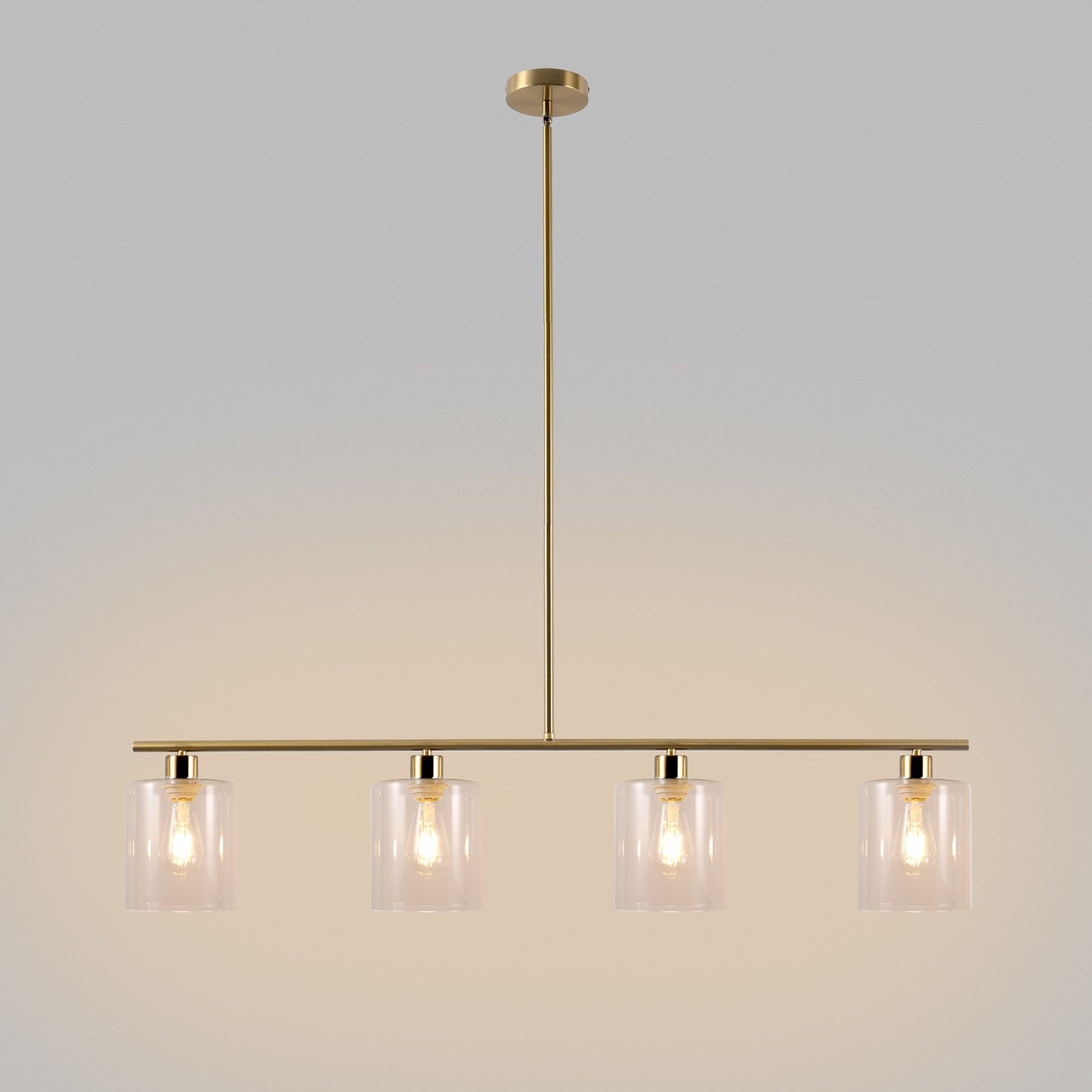 46 in. 4-Light Gold Modern Island Pendant Light, Linear Chandelier Hanging Light w/ Clear Glass Shade for Kitchen Island