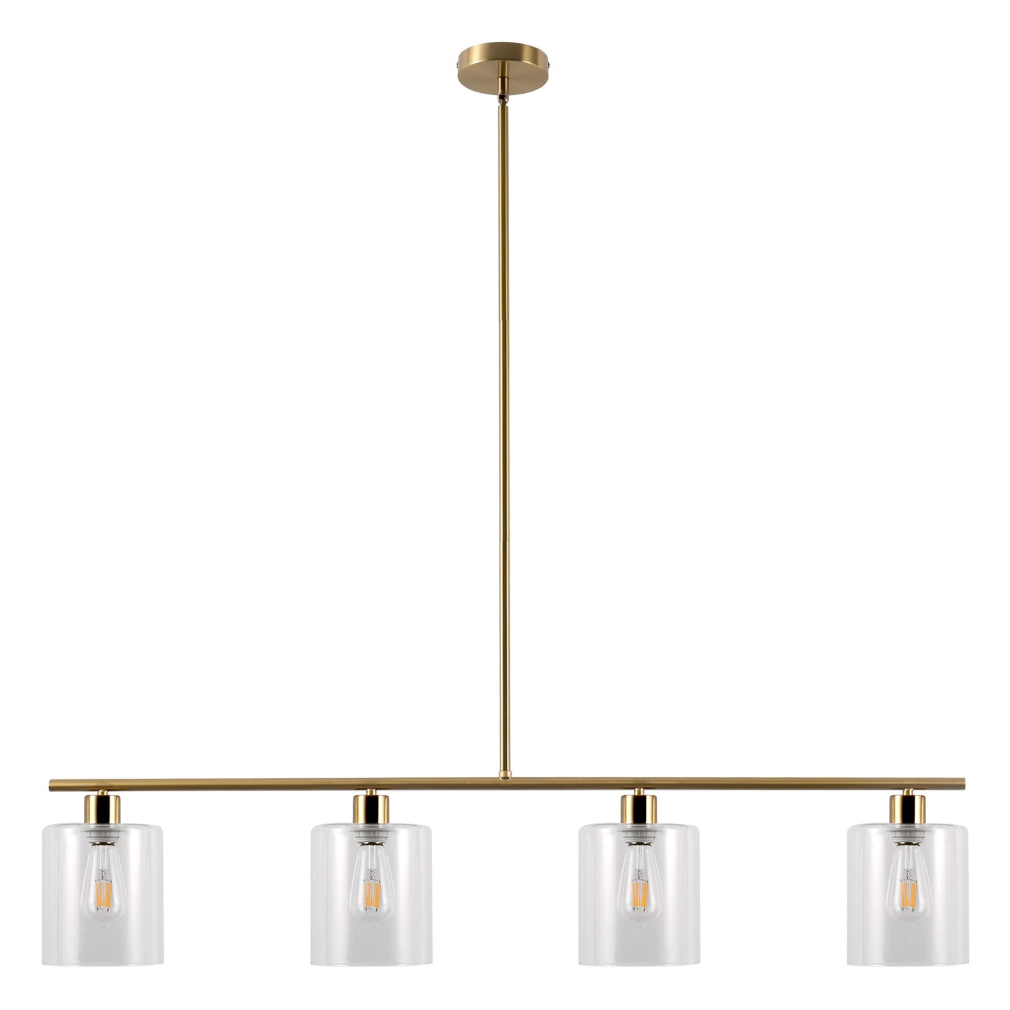 46 in. 4-Light Gold Modern Island Pendant Light, Linear Chandelier Hanging Light w/ Clear Glass Shade for Kitchen Island