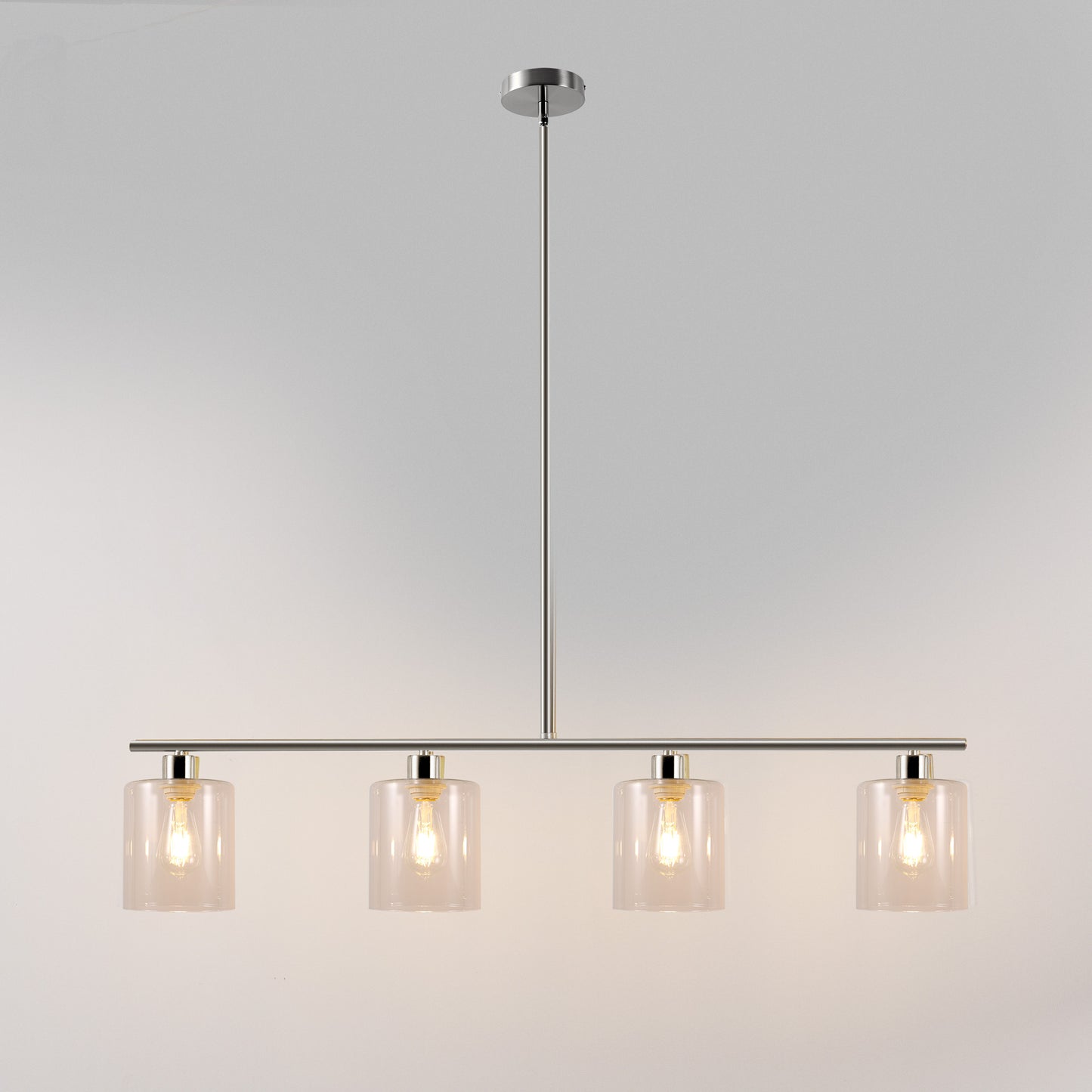 4-Light Brushed Nickel Modern Island Pendant Light Fixtures, Linear Chandelier Hanging Light with Clear Glass Shade